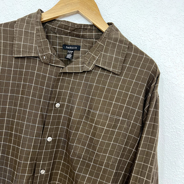 Van Heusen Brown Plaid Button Down Top XXL