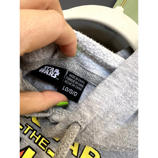 Star Wars Mandalorian Yoda Unisex Gray Graphic Hoodie Size Large