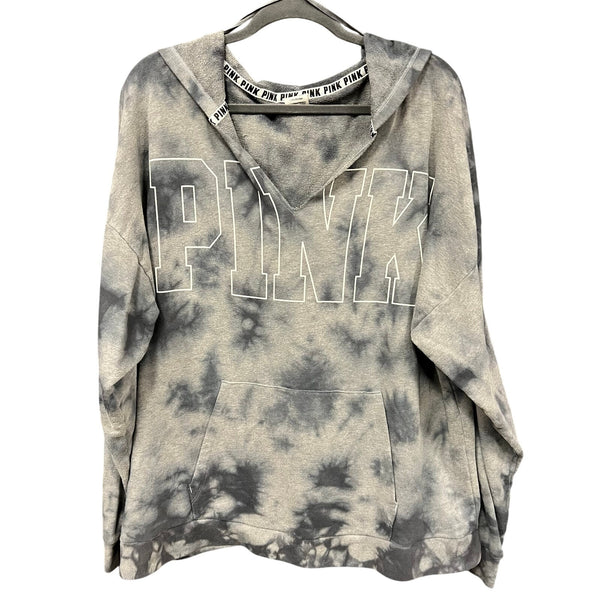 Victoria's Secret PINK Black + Gray Tie Dye V-Neck Hooded Pullover Large