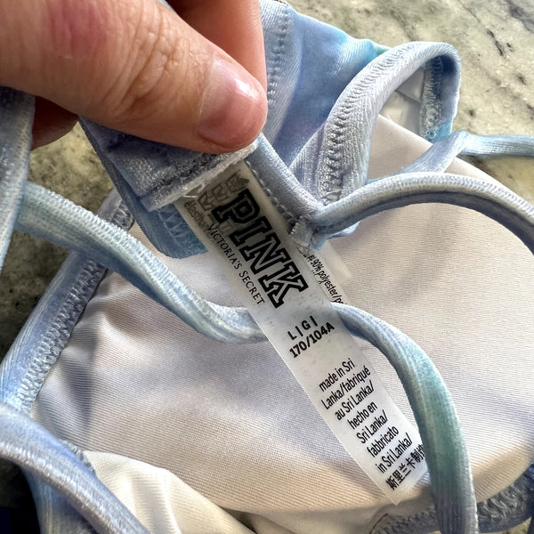 VS PINK Light Blue Velvet Velour Strappy Back Swimsuit Bikini Top Large