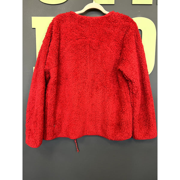 Women's Red Fuzzy Full Zip Jacket Size 8