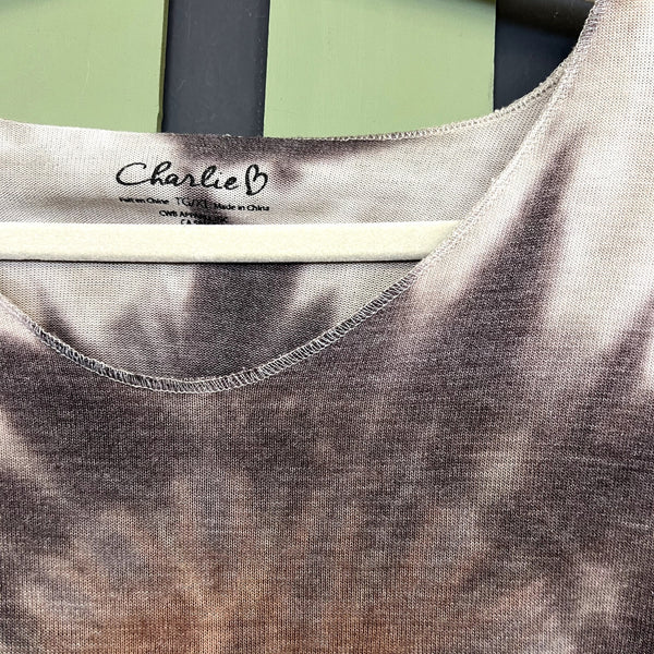 Charlie B Brown + Charcoal Tie Dye L/S Scoop Neck Blouse Size XL