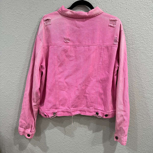 ee:some Boutique Pink Denim Distressed Jacket Large