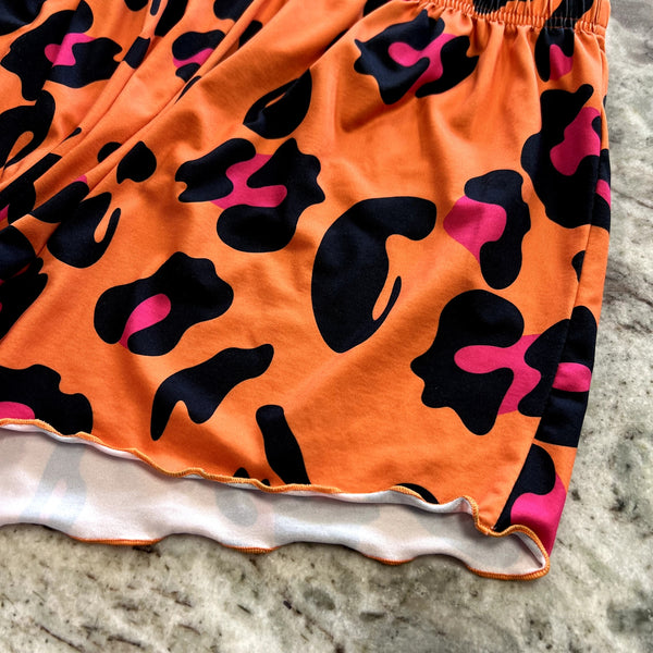 Women's Butter Soft Orange Leopard Ruffle Lounge Shorts Size Large