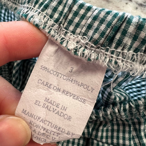 Girls Green + White Gingham Ruffle Pants Size 3T