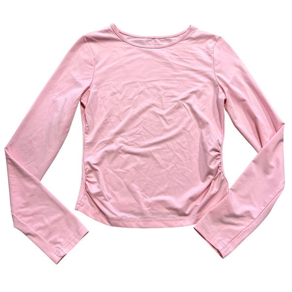 Women's Light Pink Side Rouched Long Sleeve Top Size Small