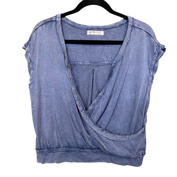 We the Free Denim Colored Cotton Raw Edge Open Front Bohemian Blouse Small