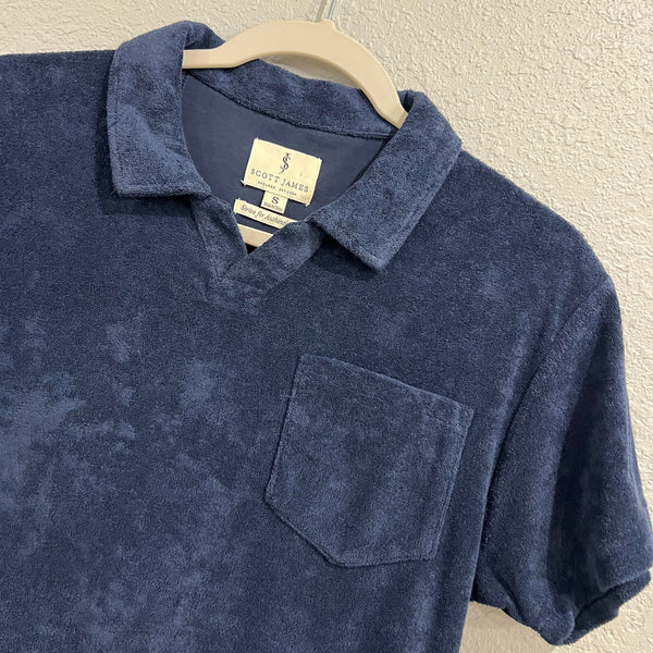 Scott James French Terry Navy Blue V-Neck Top Small