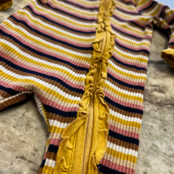 Mudpie Fall Striped Ruffle One Piece Romper Size 0-3 Mo