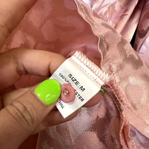 Women's Pink Satin Leopard Button Down Blouse Medium