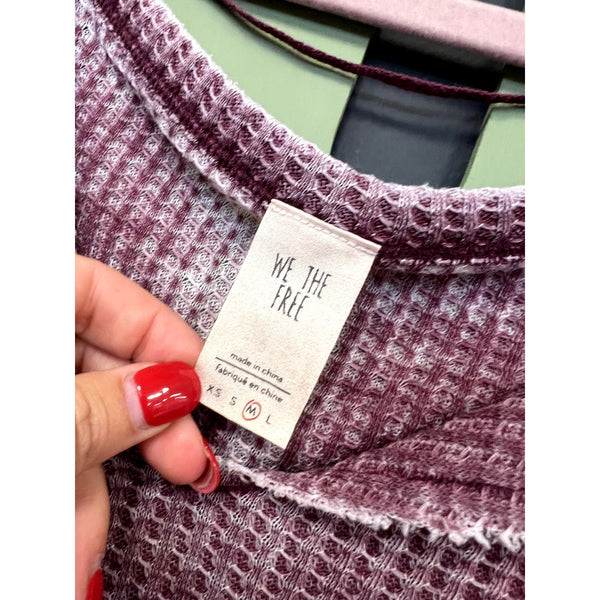 We the Free Maroon Waffle Knit Bell Sleeve Blouse Medium