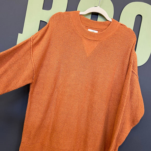 Aerie Burnt Orange Ribbed Oversized Crew Neck Sweater Small