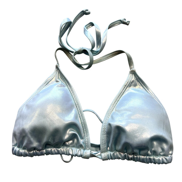 Light Blue Metallic Triangle String Bikini Top Size Small