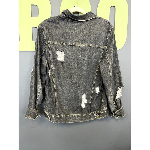 Very J Black Denim Button Down Jacket Size Medium