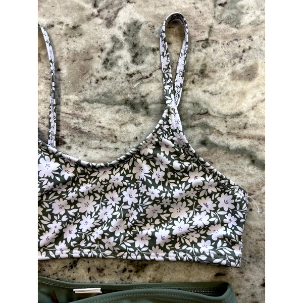 Girls Floral Sage Two Piece Bikini Swimsuit Size Youth 7/8