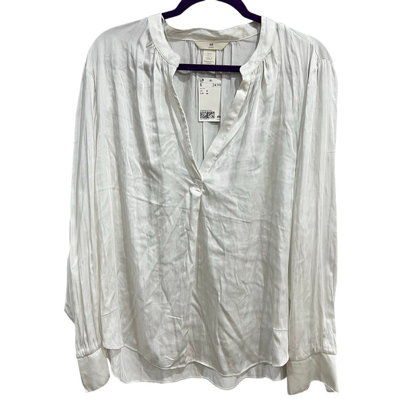 NWT H&M White Satin Long Sleeve V-Neck Blouse Size 12
