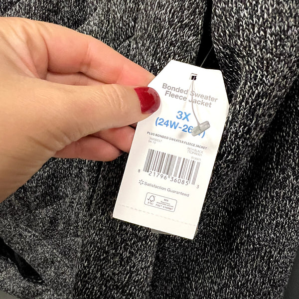 NWT Time and Tru Sherpa Lined Black Quilted Full Zip Jacket Size 3XL