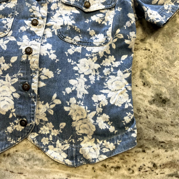 Vintage Denim V-Neck Button Down Top Medium