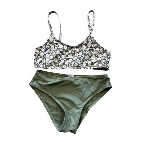 Girls Floral Sage Two Piece Bikini Swimsuit Size Youth 7/8