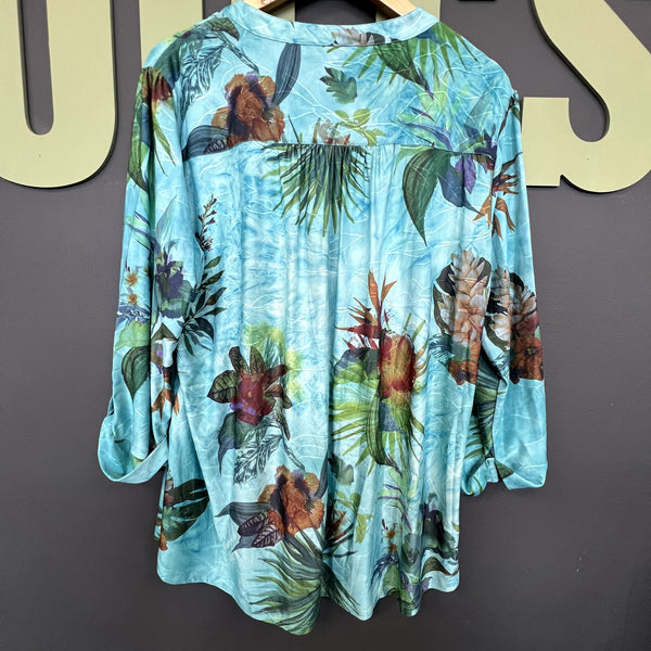 Ali Miles Turquoise Tropical Blouse Large