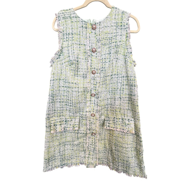 Women's Spring Green Tweed Sleeveless Mini Dress Size Small