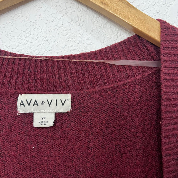Ava + Viv Maroon Long Cardigan Women's Plus Size 2XL