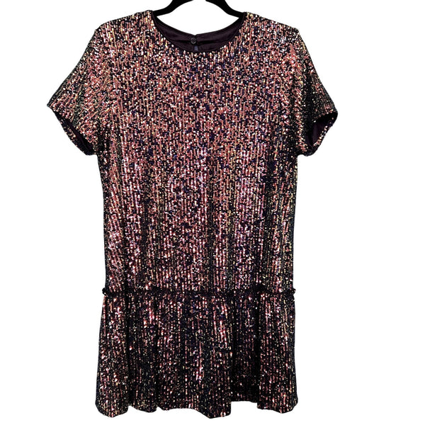 NWT BiBi Black Sequin Ruffle Short Sleeve Dress Small