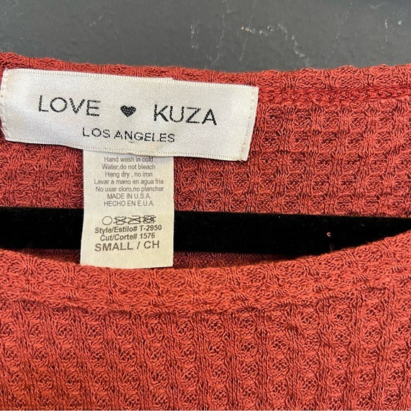 Love Kuza Waffle Color Block Pattern Long Sleeve Top Small