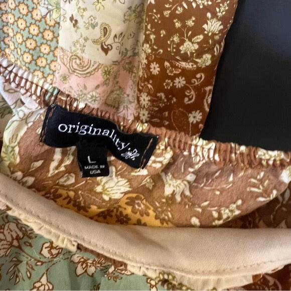 Bohemian Patchwork Floral Crop Top Tie + Shorts Set Large