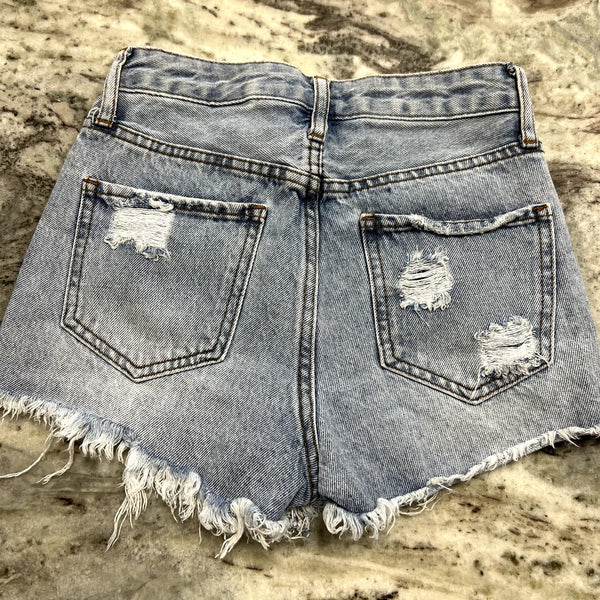 SONG Perfect High Rise Distressed Denim Shorts Size 0