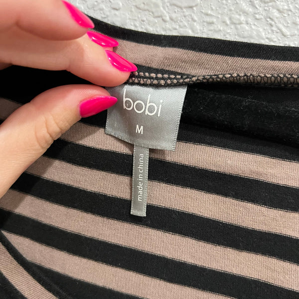 Bobi Black + Brown Striped Dolman Sleeve Scoop Neck Blouse Size Medium