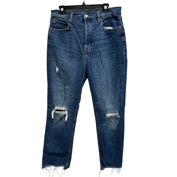 Old Navy Extra High Rise Straight Leg Distressed Button Fly Jeans Size 12