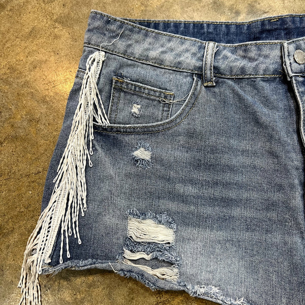 Women's Curvy Fringe Detailed Denim Cutoff Shorts Size 0XL