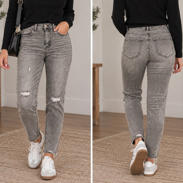 Risen Dark Gray Distressed Skinny Raw Hem Jeans Size 9/29