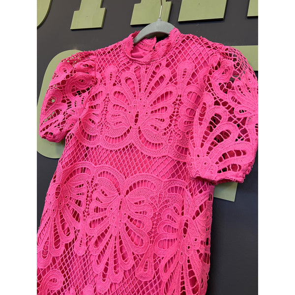 Women's Hot Pink Clasi Puff Sleeve Dress Size Large