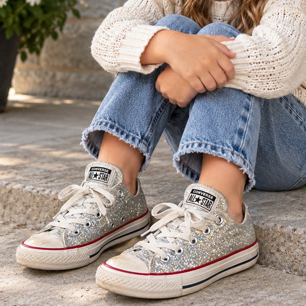 Converse All Star Silver Shimmer Low Top Sneakers Youth Size 1