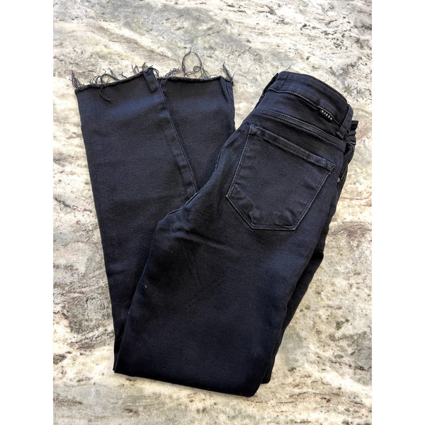 Risen Black Crossover High Rise Raw Hem Skinny Jeans Size 26