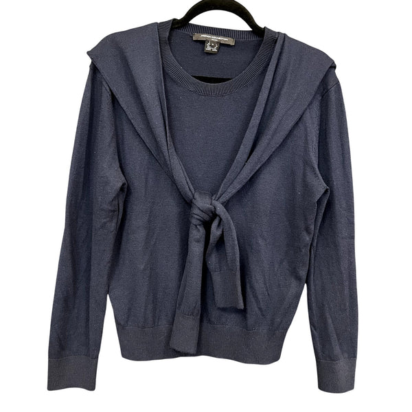 French Connection Cashmere Blend Tie Sweater in Marine Blue Size Medium