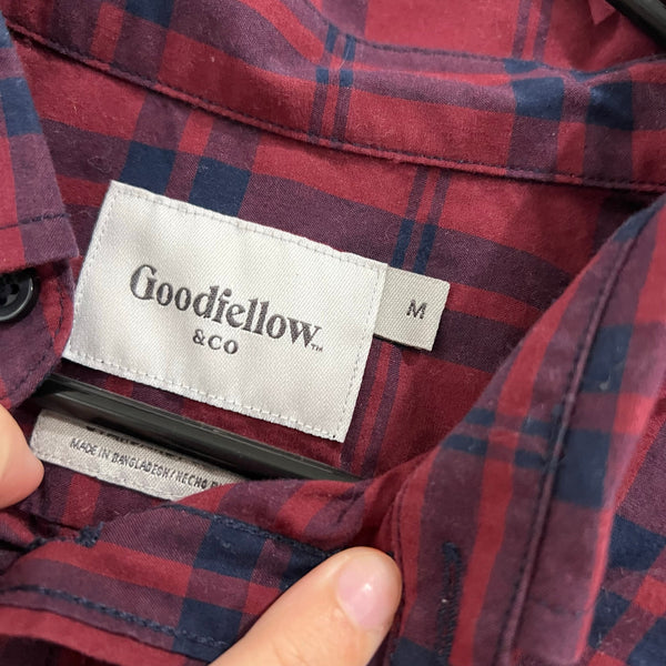 Goodfellow & Co Maroon + Navy Casual Button Down Short Sleeve Top Medium