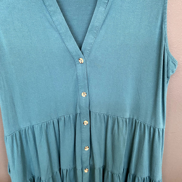 New Directions Teal Button Front Ruffled Tank Top Size XL