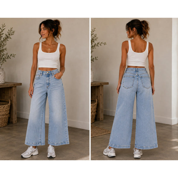 GAP High Rise Wide Leg Crop Light Wash Jeans Size 6