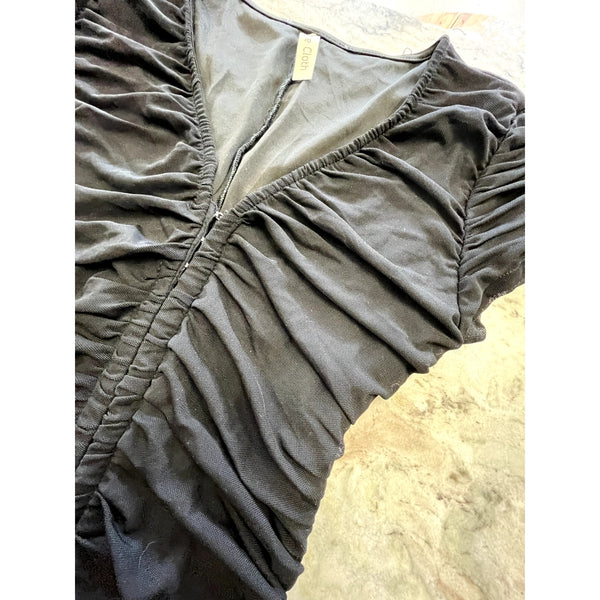 Women's Black Ruched Hook Front V-Neck Cocktail Mini Dress Size Medium