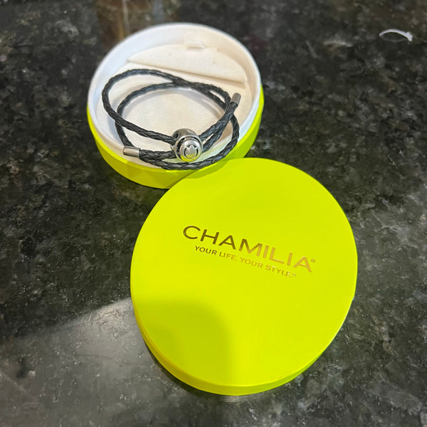 New in Box Chamilia Persona 925 Braided Leather Charm Bracelet