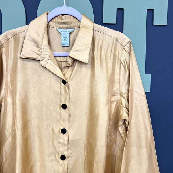 Multiples Women's Silky Button Down Yellow Blouse Size Large
