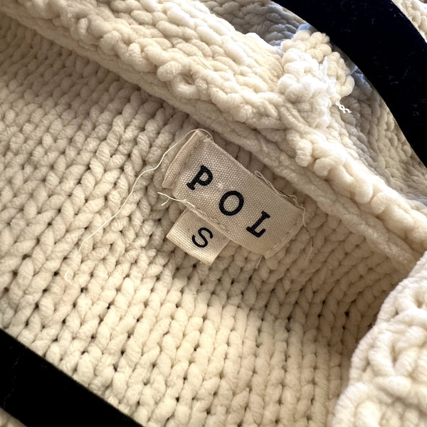POL Cream Chunky Knit Hooded Bubble Sleeve Sweater Small