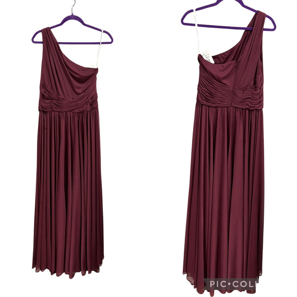 NWT David's Bridal Long Mesh One Shoulder Maroon Bridesmaid Dress Size 10