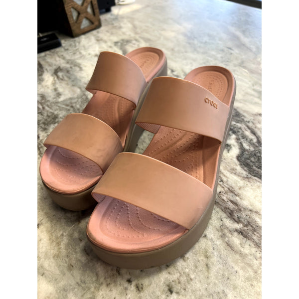 Crocs Brooklyn Nude Mid Wedge Sandals Size 9