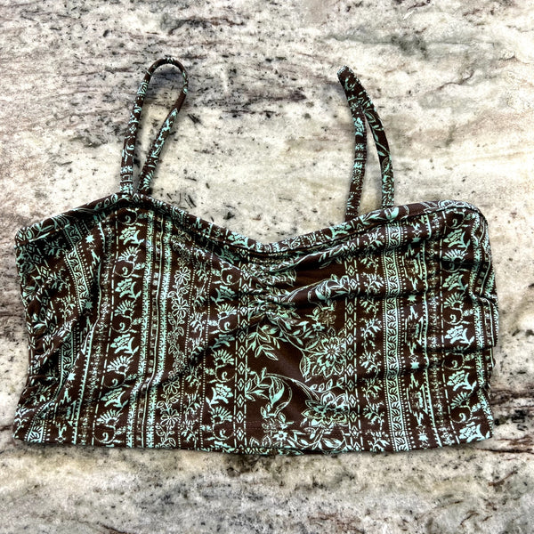 Earthbound Bohemian Brown + Turquoise Soft Cotton Bralette Size XS/S