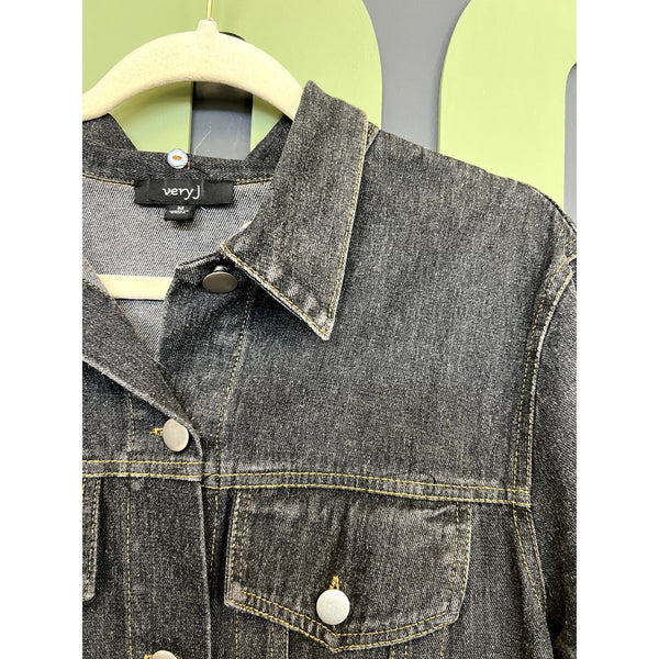 Very J Black Denim Button Down Jacket Size Medium