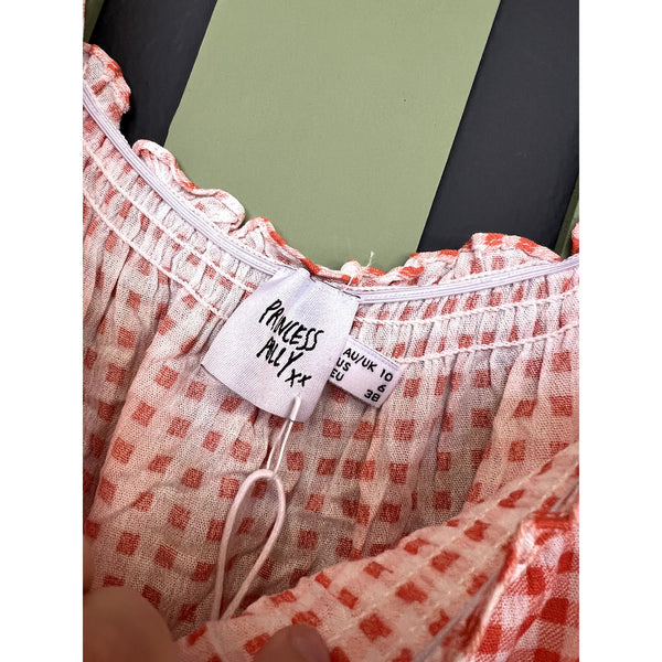 NWT Princess Polly Orange + White Gingham Mini Dress Size 6